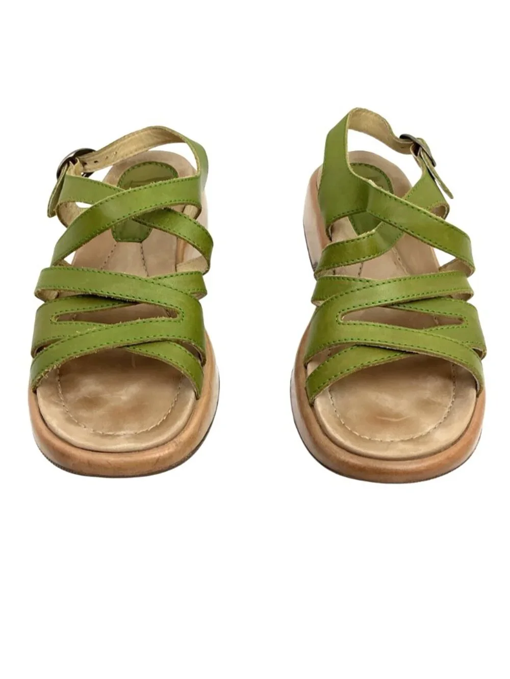 Dansko Lolita Strappy Leather Slingback Platform Sandals Women 7.5-8 Olive Green
